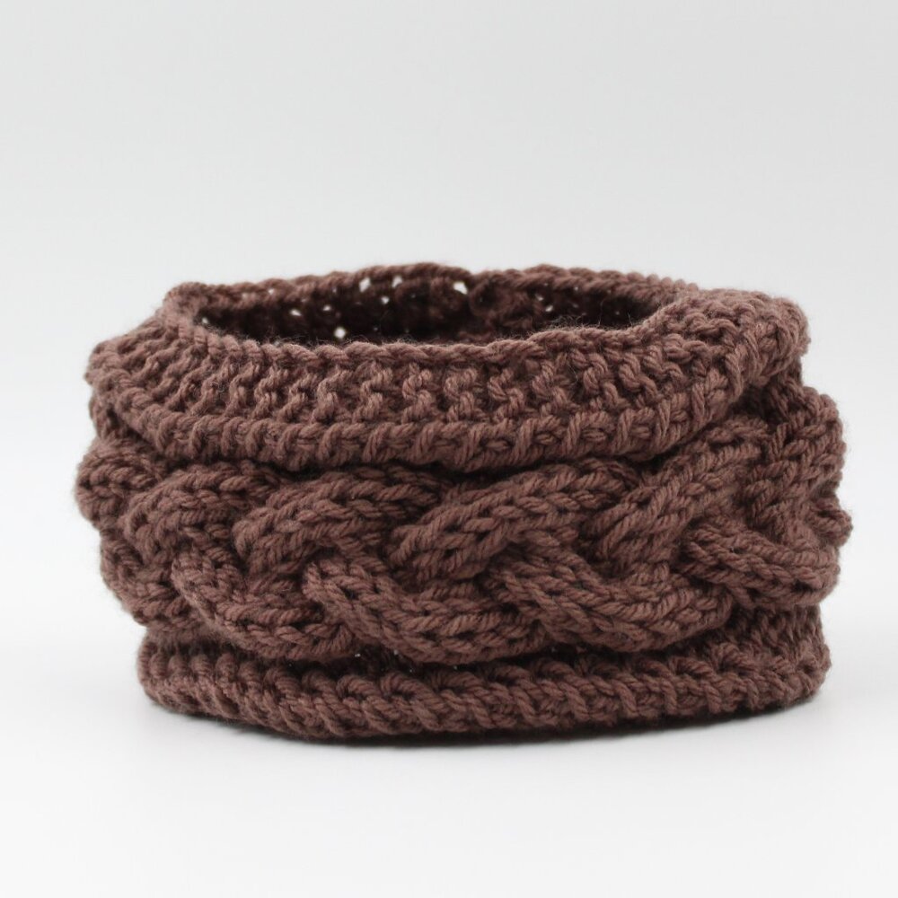 Handmade Hand Knit Acrylic Brown Taupe Braided Cable Knit Ear Warmer Headband